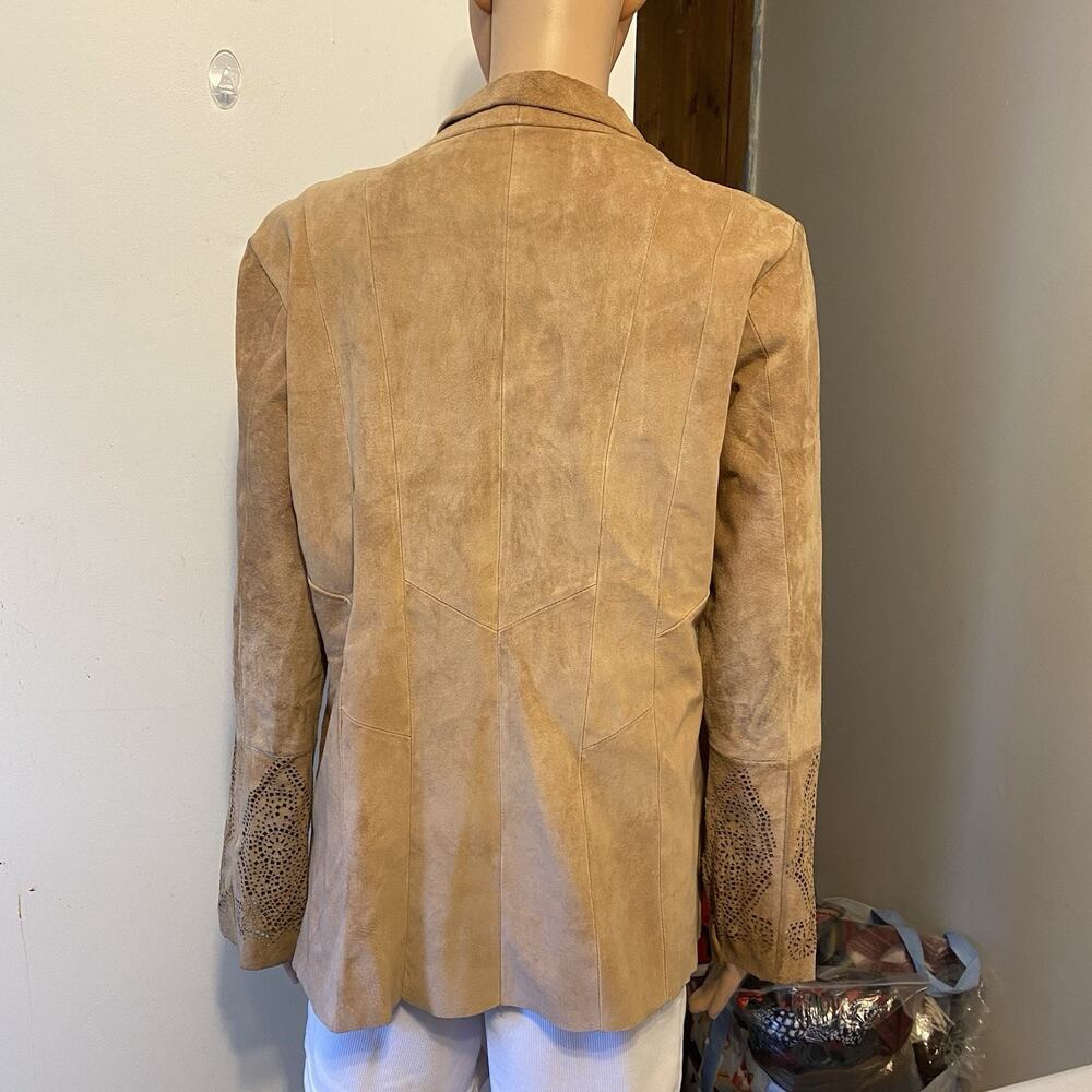 MargaretGodfrey Suede Western Core Jacket Women 6 Tan LaserCut GenuineLeather - Picture 10 of 12